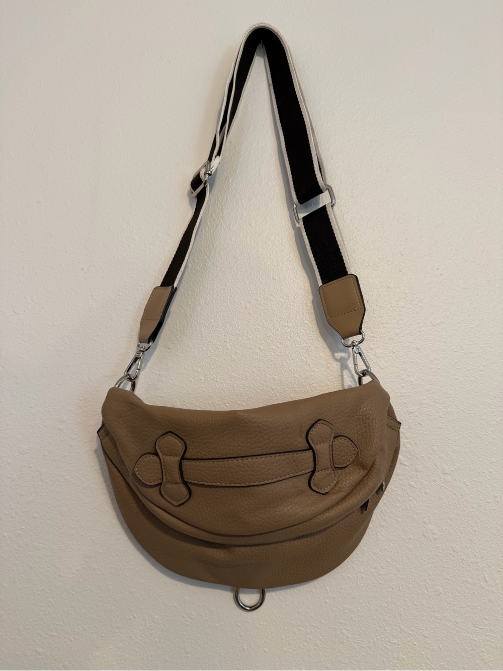 Amazon Taupe Crossbody Bag with Black Trim Strap
